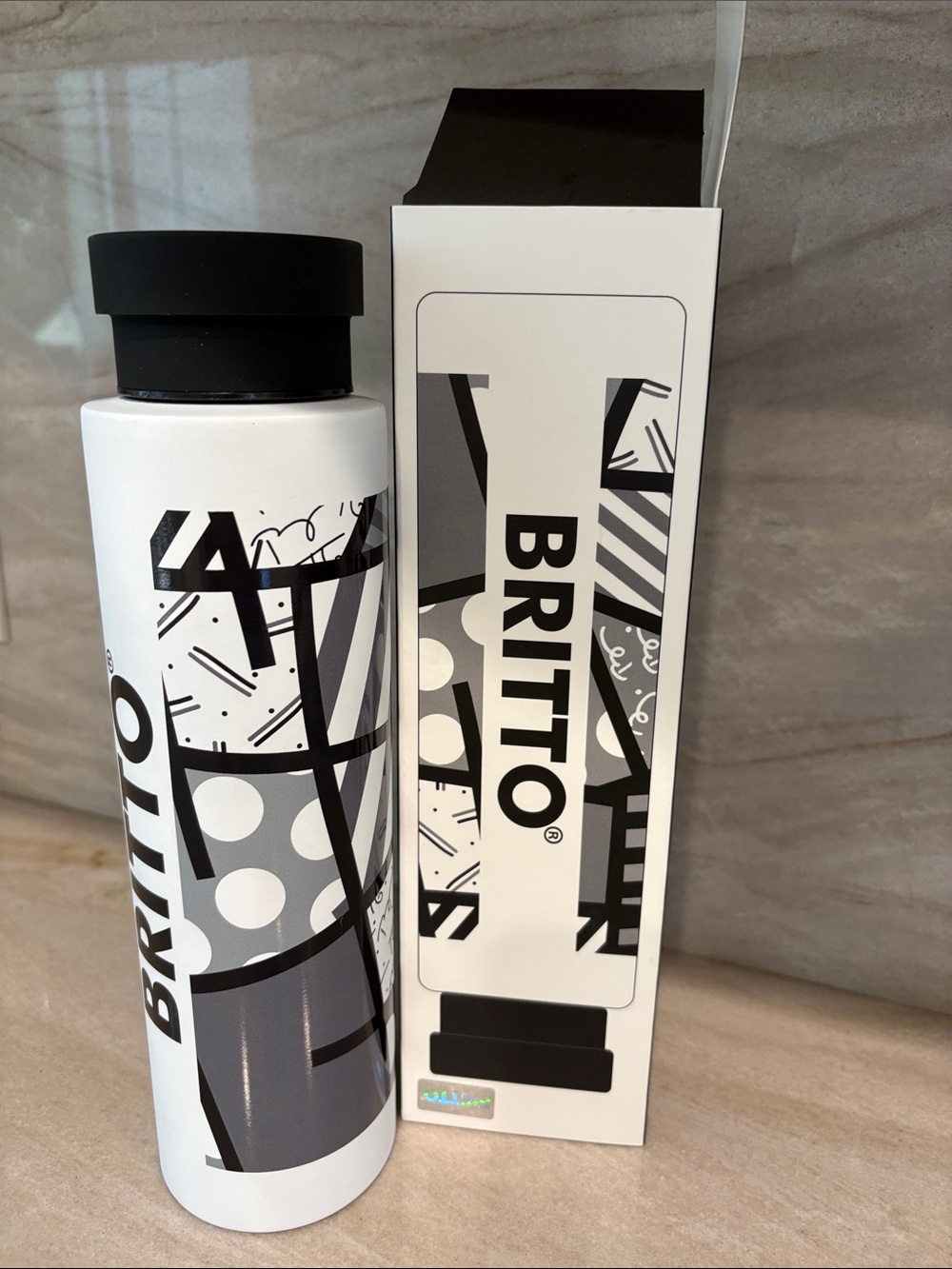 BRITTO Black & White Graphic Insulated 25oz Water Bottle - Picture 3 of 7